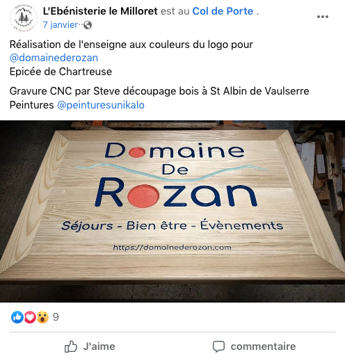 Publication facebook Ebénisterie le Milloret