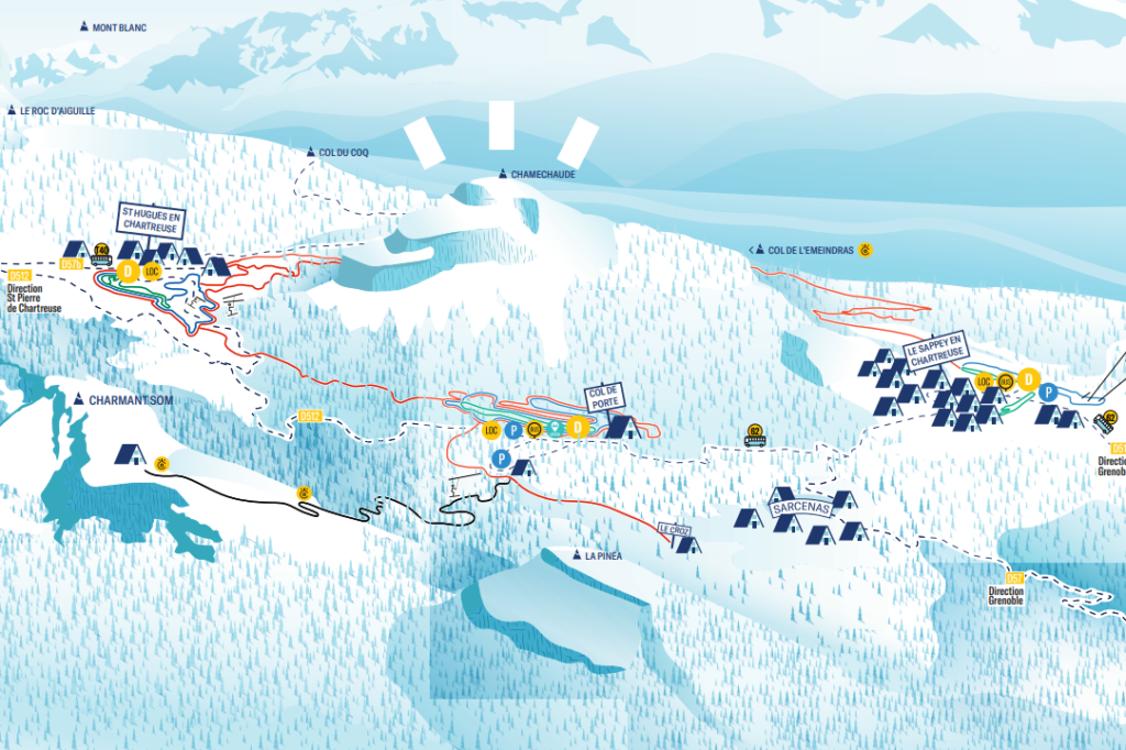 Plan des pistes du domaine de Chamechaude - disponible sur le site : domainedechamechaude.fr