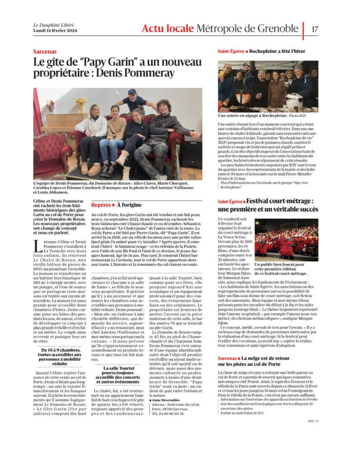 Article du Dauphiné Libéré sur le Domaine de Rozan 